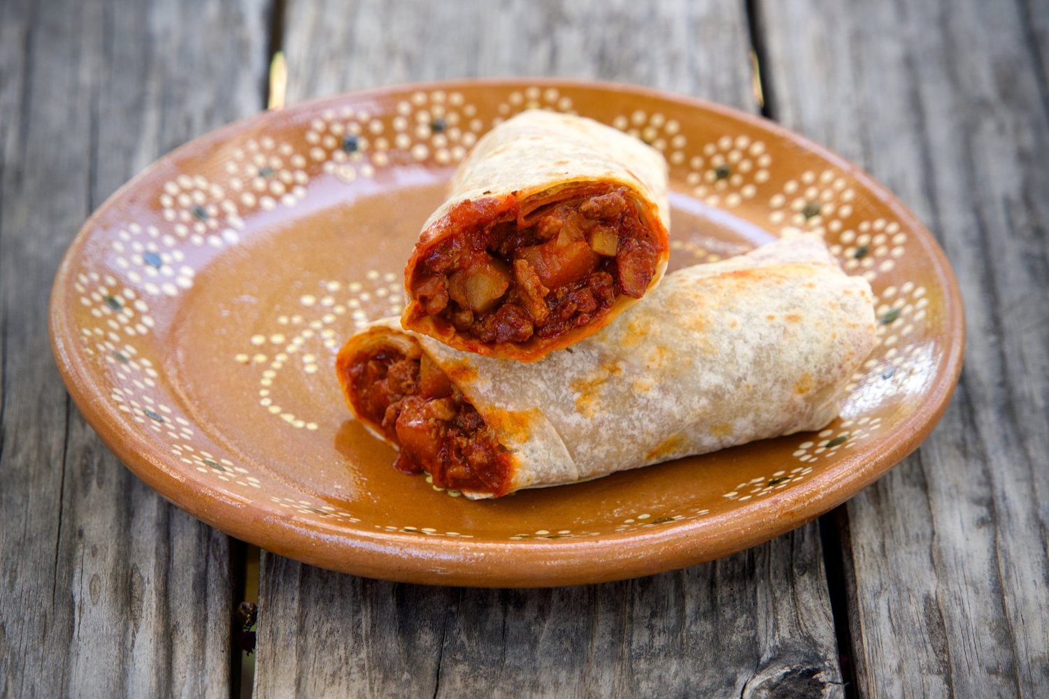 Chile Colorado burrito with beef and potatoes